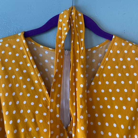 Yellow dress with white polka dots, size Medium - Picture 3 of 8